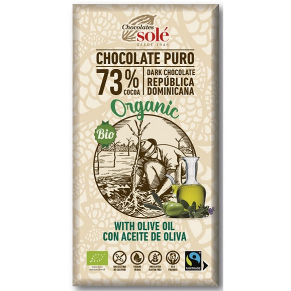 Chocolate Negro 73% con Aceite de Oliva Bio Fairtrade 100g - Delicatessin
