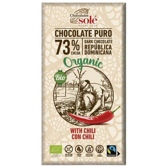 Chocolate Negro 73% Cacao con Chili Bio Fairtrade 100g - Delicatessin