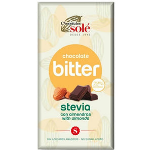 Chocolate 72% Cacao Bitter con Almendras y Stevia 100g - Delicatessin