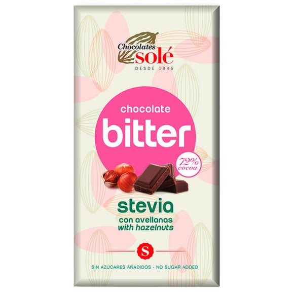 Chocolate 72% Cacao Bitter con Avellanas y Stevia 100g - Delicatessin