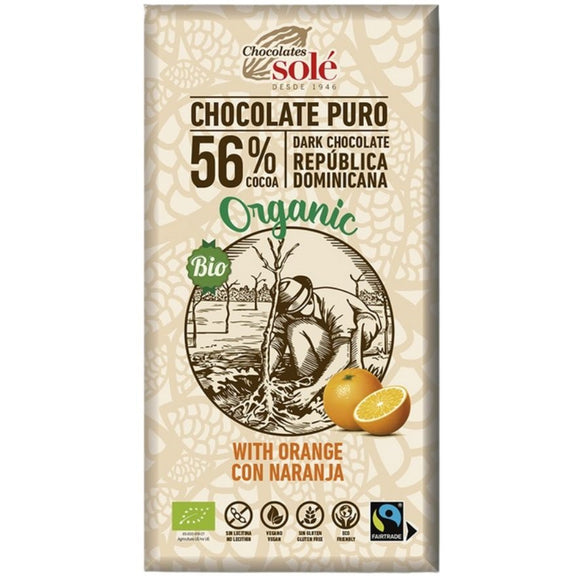 Chocolate Negro 56% Cacao con Naranja Bio 100g - Delicatessin
