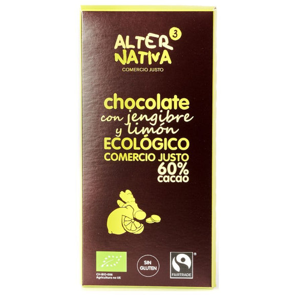 Chocolate Negro 60% Cacao con Jengibre y Limón Bio Fairtrade 80g - Delicatessin