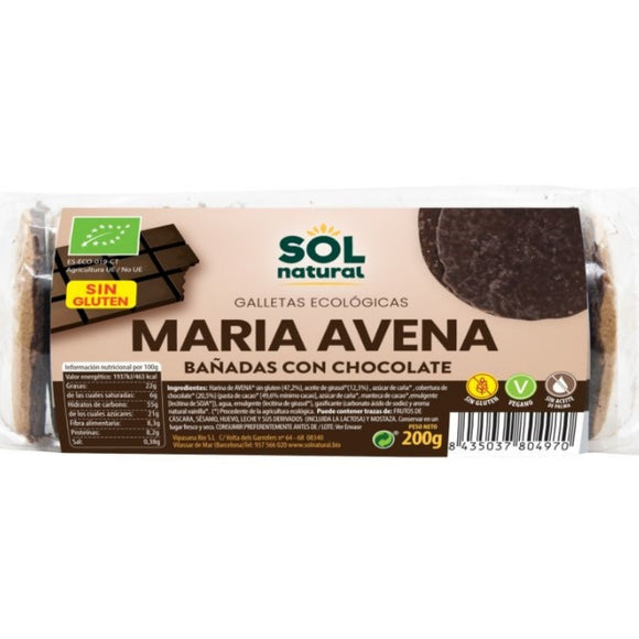 Galletas María de Avena Bañadas de Chocolate Sin Gluten Bio 245g - Delicatessin