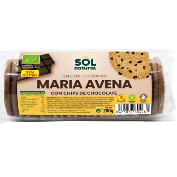 Galletas María de Avena con Chips de Chocolate Sin Gluten Bio 200g - Delicatessin