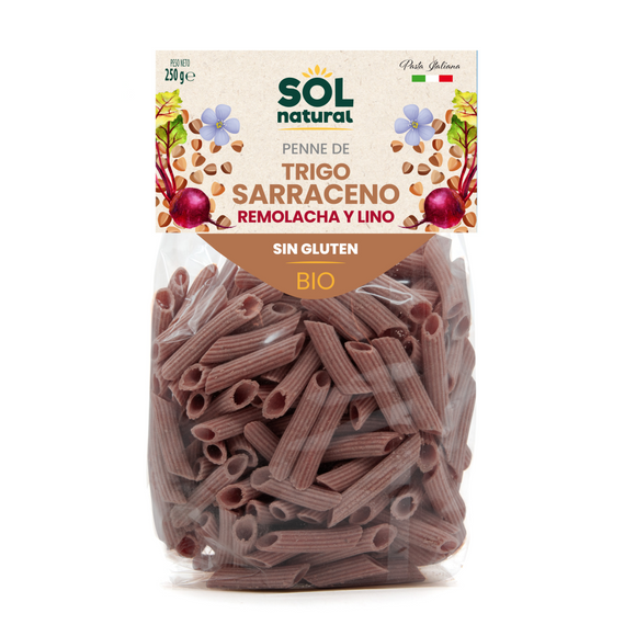 Penne Rigate de Trigo Sarraceno y Remolacha con Lino Sin Gluten Bio 250g - Delicatessin