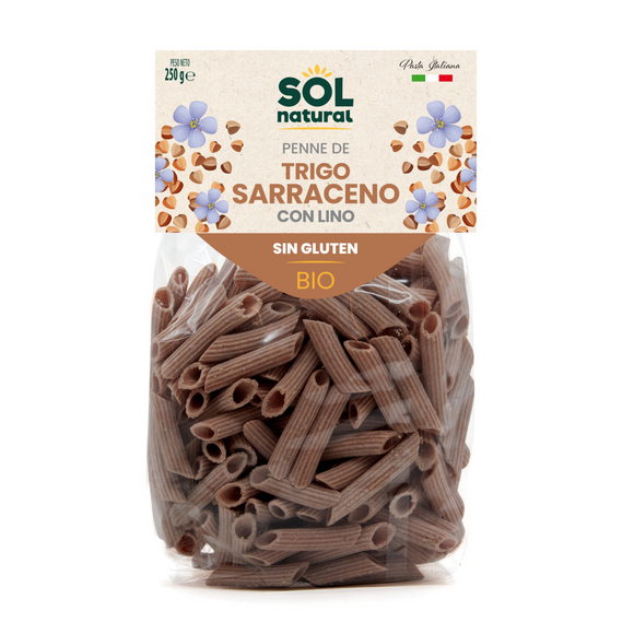 Penne Rigate de Trigo Sarraceno con Lino Sin Gluten Bio 250g - Delicatessin