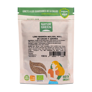 Semillas de Lino con Nibs de Cacao y Bayas de Aronia Molidas Bio 150g - Delicatessin