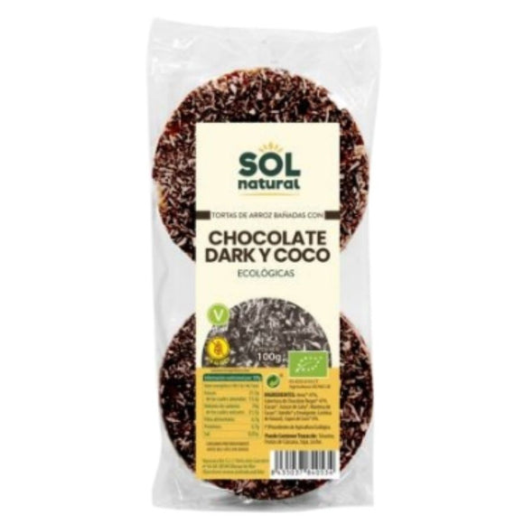 Tortas de Arroz Bañadas con Chocolate Negro y Coco Sin Gluten Bio 100g - Delicatessin