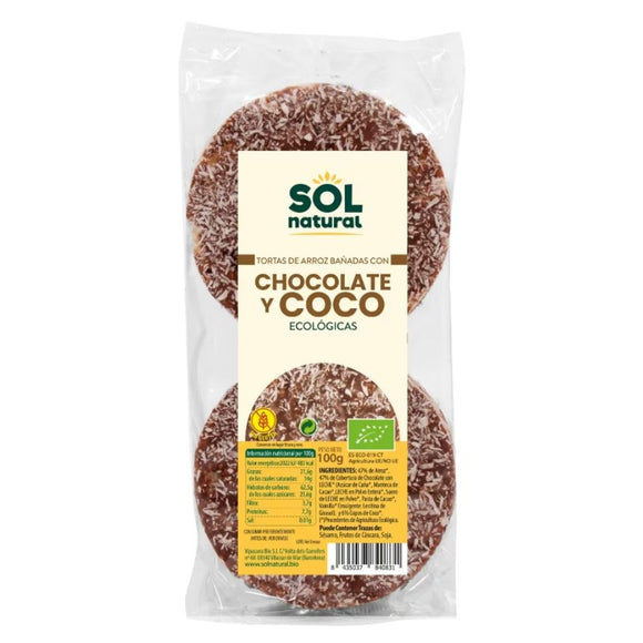 Tortas de Arroz Bañadas con Chocolate y Coco Sin Gluten Bio 100g - Delicatessin