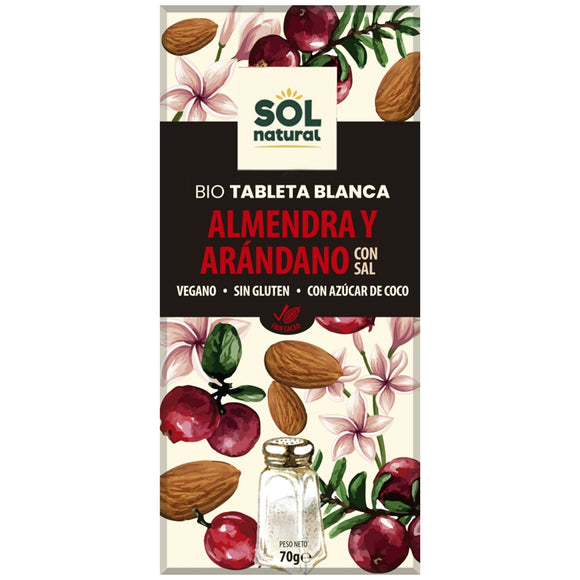 Chocolate Blanco con Almendras y Arándanos Bio 70g - Delicatessin