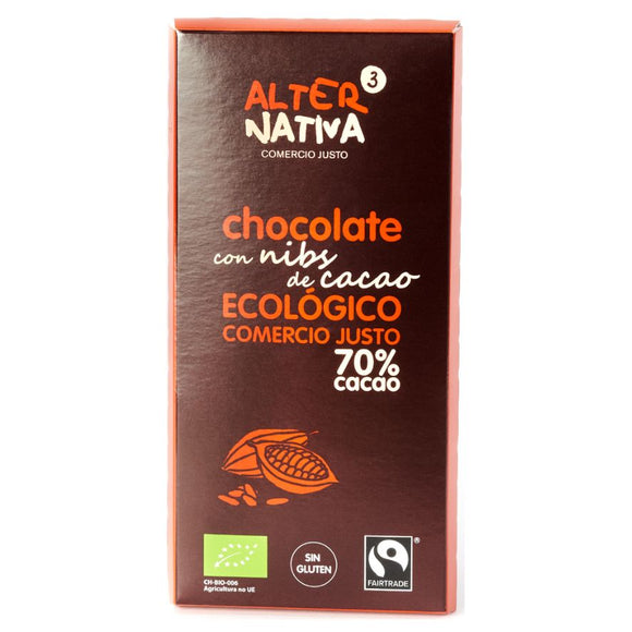 Chocolate 70% con Nibs de Cacao Bio Fairtrade 80g - Delicatessin