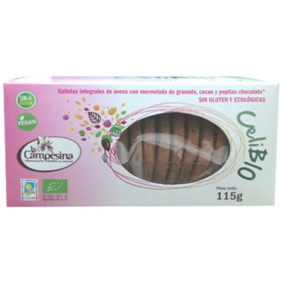 Galletas Integrales de Avena con Granada y Chispas de Chocolate Sin Gluten Bio 115g - Delicatessin