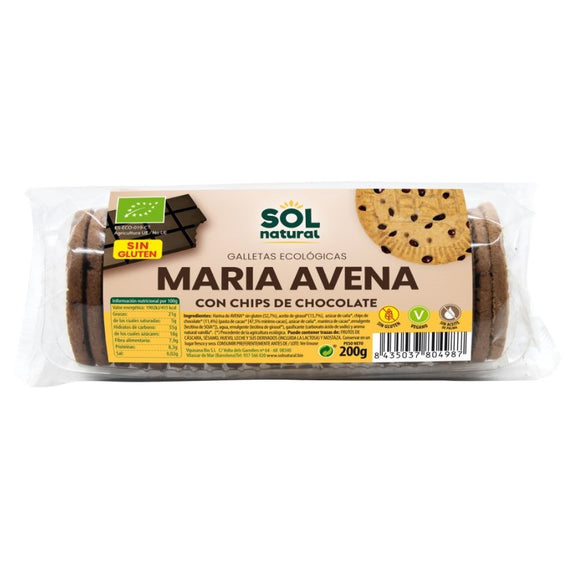 Galletas María de Avena con Chips de Chocolate Sin Gluten Bio 200g - Delicatessin